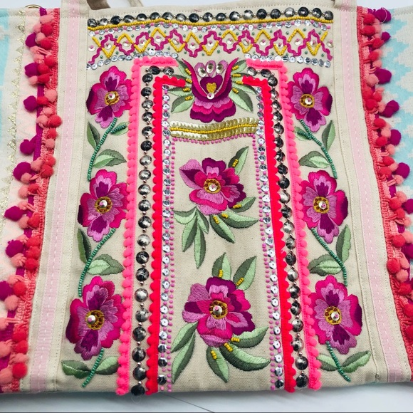 Bohemian Large Floral Beaded and Embroidered Handmade in India - Picture 3 of 7